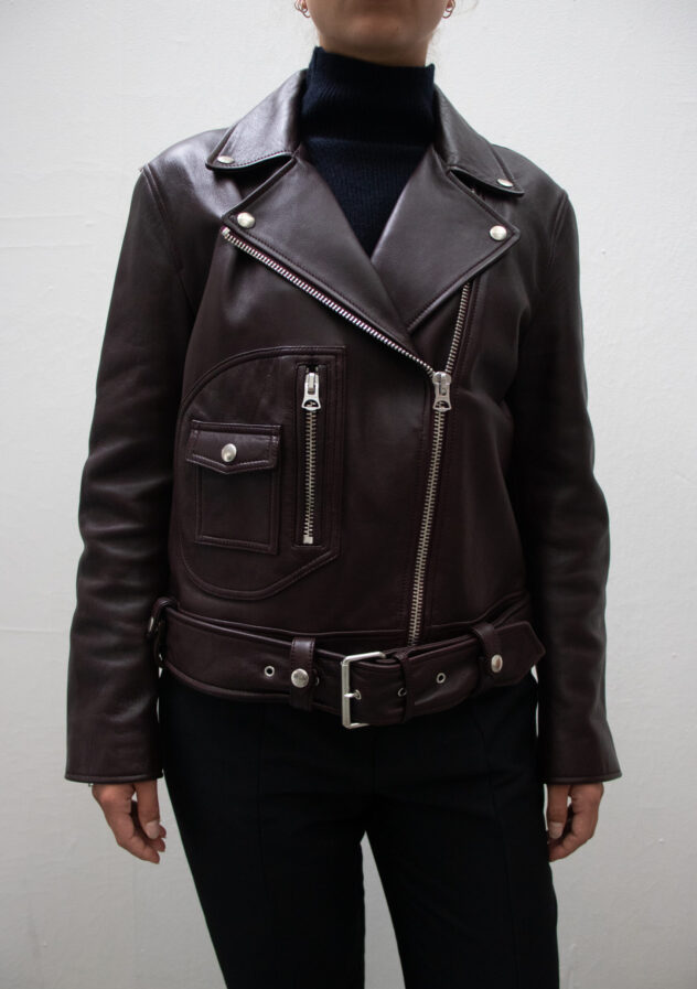 Acne Studios oversized leather biker jacket burgundy