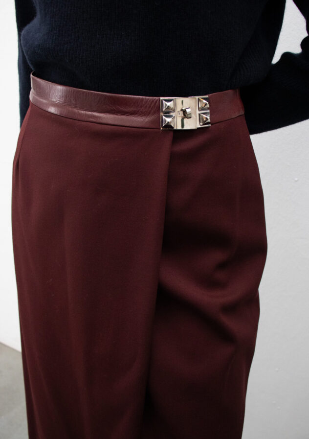 Hermes skirt with silver buckle - wine red burgundy - size 42