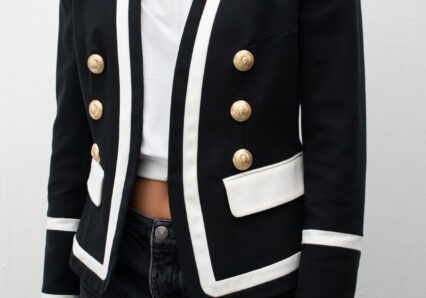 Balmain short blazer with white details - 100% Cotton - The Collectives