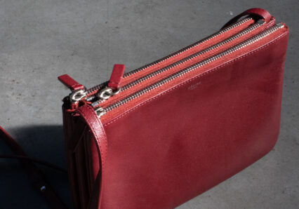 Celine red trio crossbody bag with silver hardware