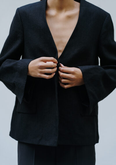 No signe collarless black blazer - size 38 - navy - buy and rent secondhand and vintage designer fashion at The Collectives Amsterdam