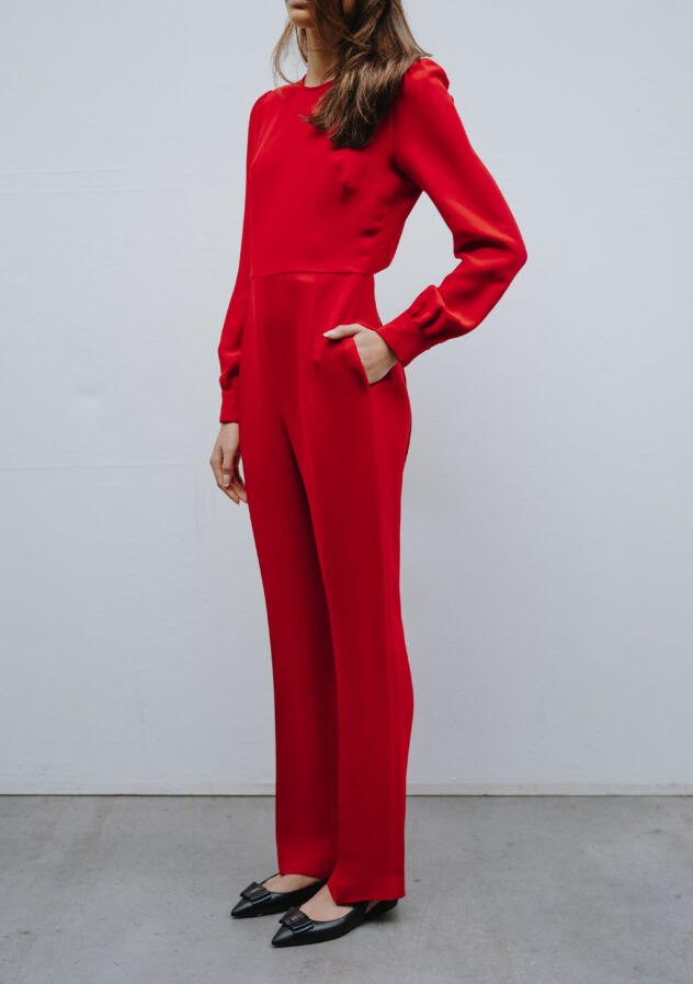 Red Valentino jumpsuit with long sleeves and open back - size 38 - The Collectives Amsterdam - rent and buy secondhand and vintage designer clothes