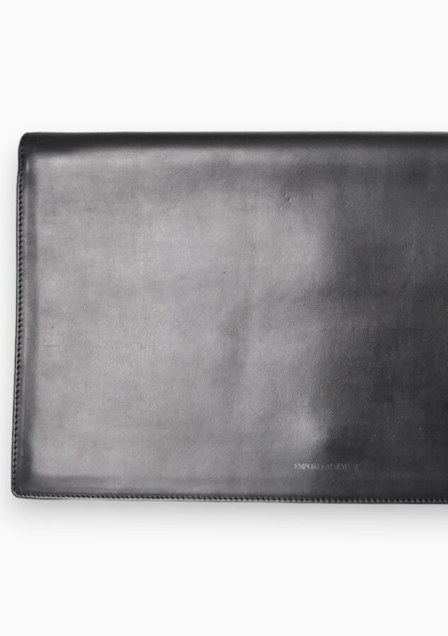 Emporio Armani Black Leather Flap Clutch - The Collectives Amsterdam - rent and buy secondhand and vintage designer clothes