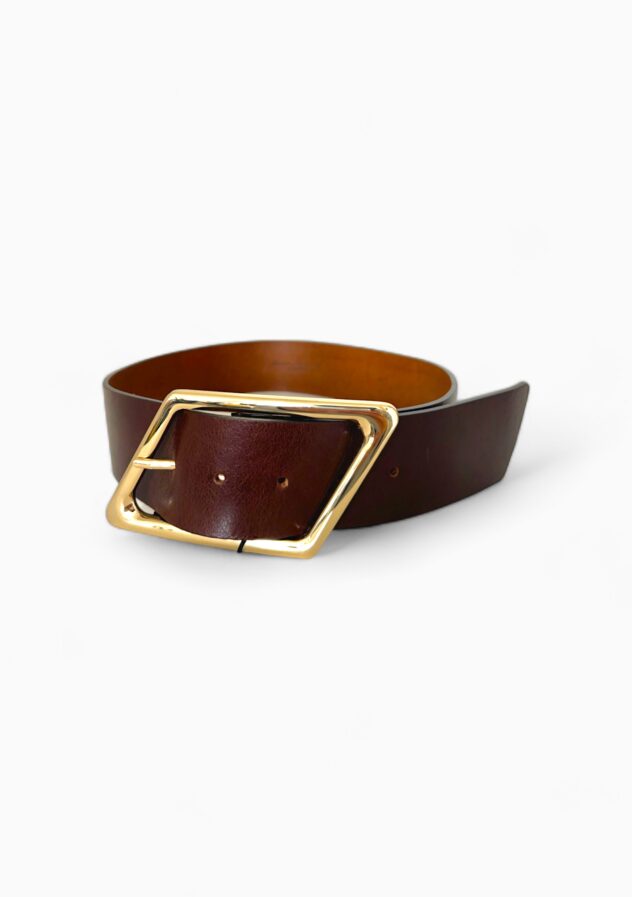 Massimo Dutti Leather Belt with Gold Buckle - The Collectives Amsterdam - rent and buy secondhand and vintage designer clothes