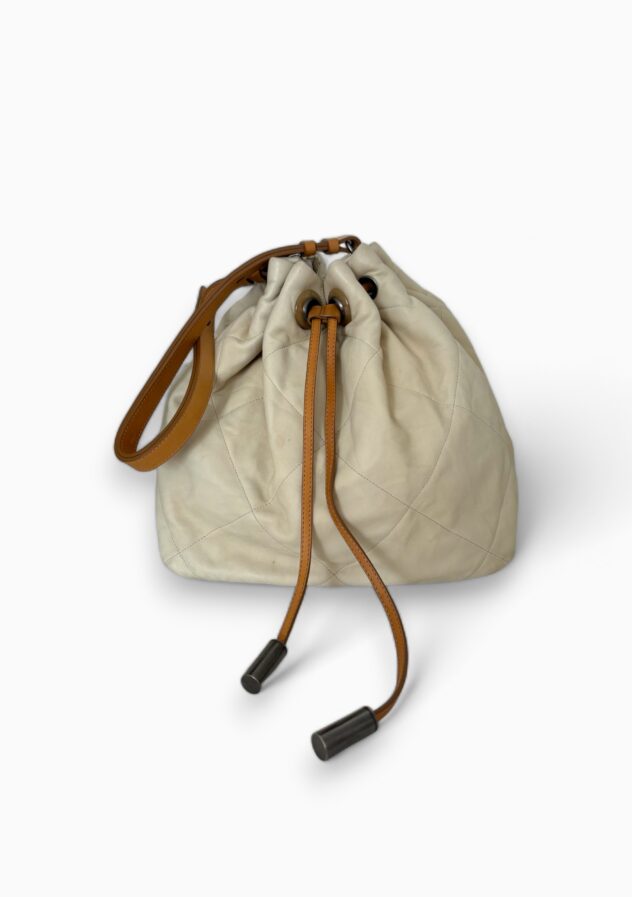 Lanvin Beige Quilted Leather Bucket Bag - The Collectives Amsterdam - rent and buy secondhand and vintage designer clothes