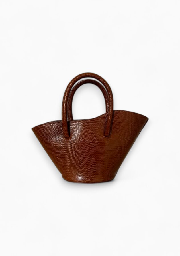 Little Liffner Tall Tulip Tote Bag in Lizard-Embossed Brown Leather - The Collectives Amsterdam - rent and buy secondhand and vintage designer clothes