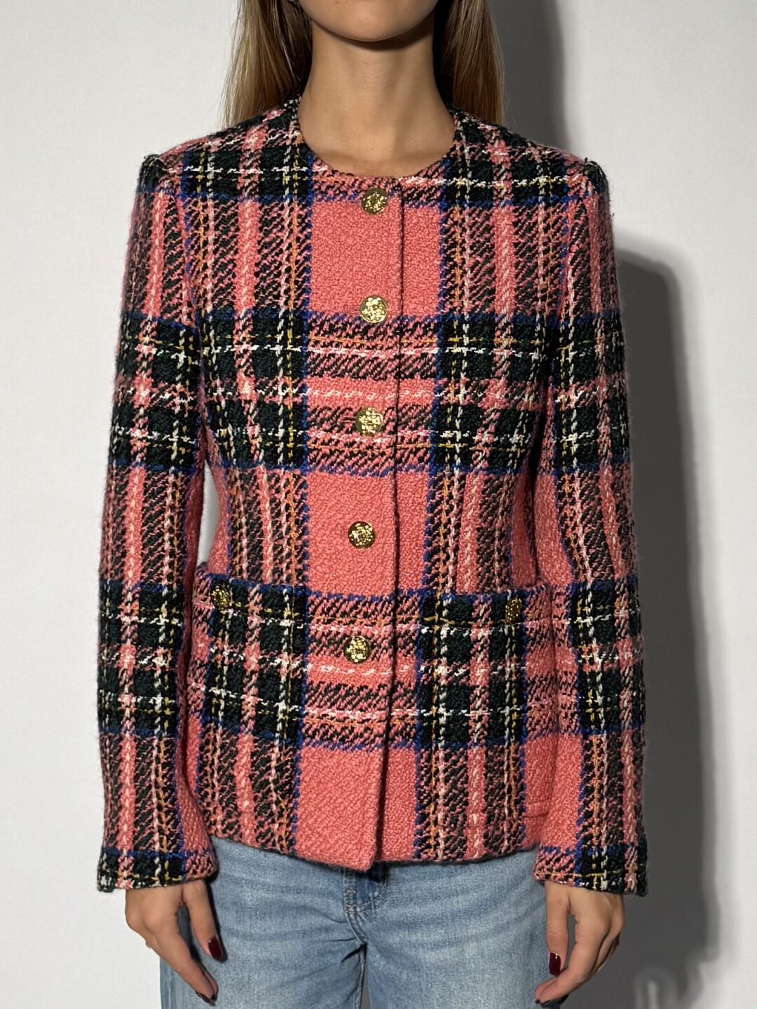 Pink Plaid Bouclé Jacket