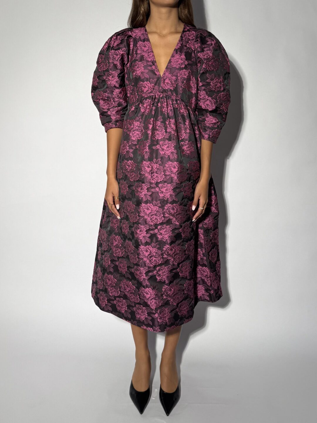 Black & Purple Botanical Jacquard Maxi Dress