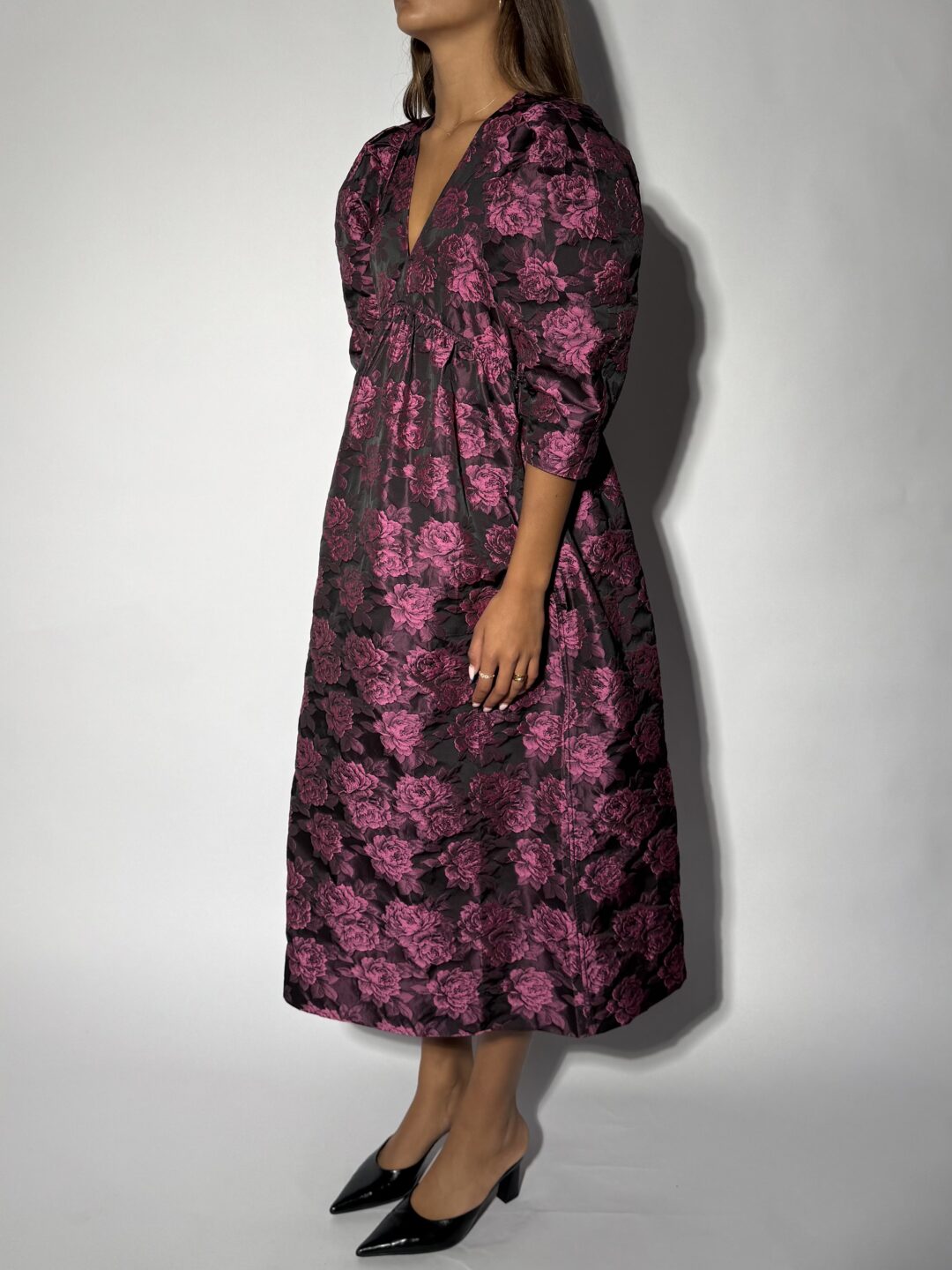 Black & Purple Botanical Jacquard Maxi Dress - Image 2