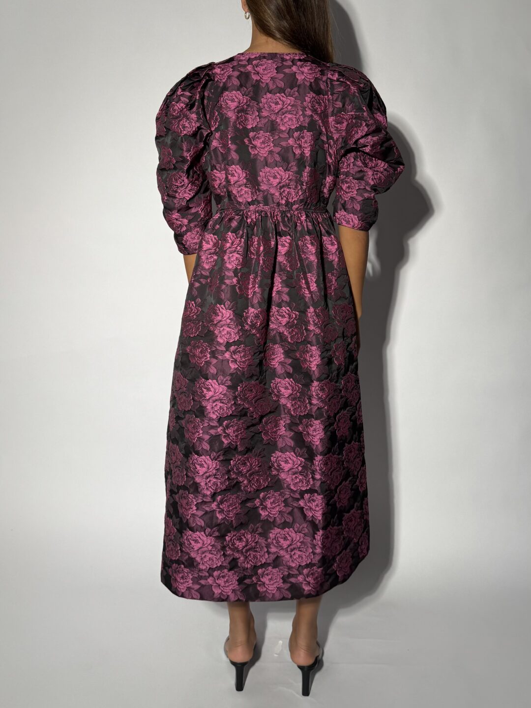 Black & Purple Botanical Jacquard Maxi Dress - Image 3