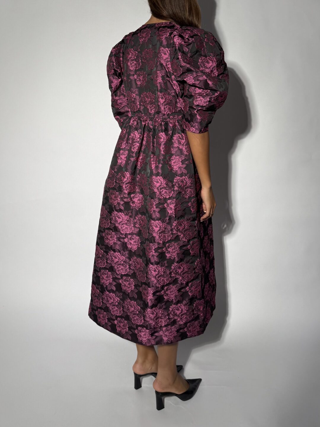 Black & Purple Botanical Jacquard Maxi Dress - Image 4