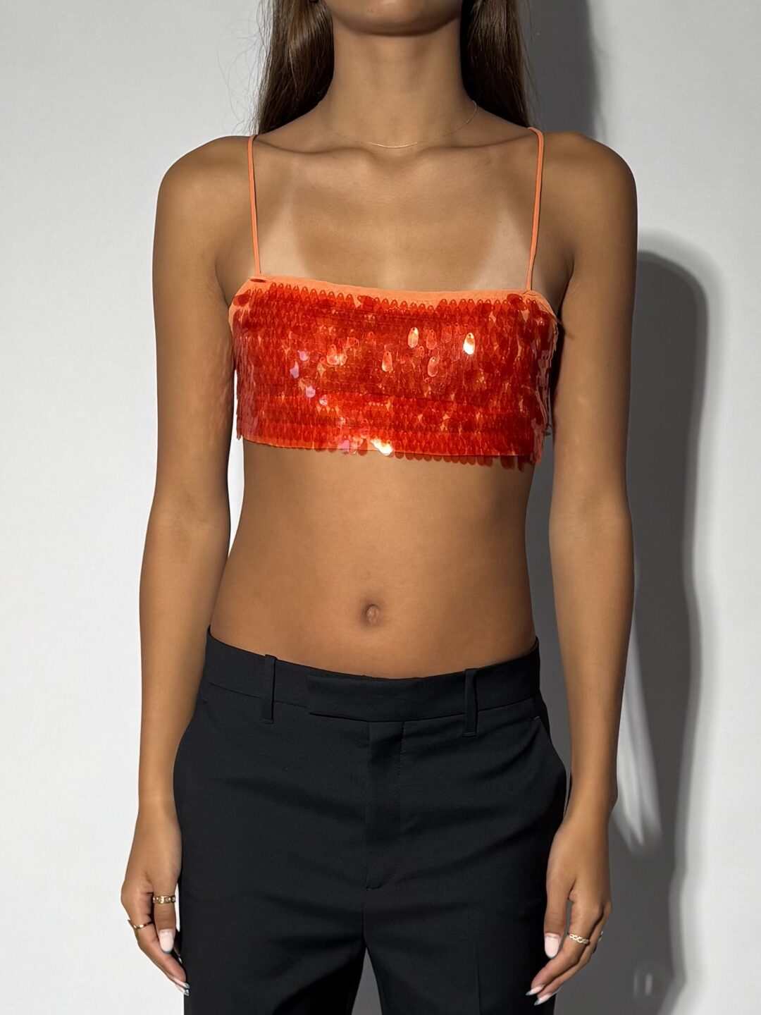 Sequin-Embellished Sheer Fabric Panel Bralette