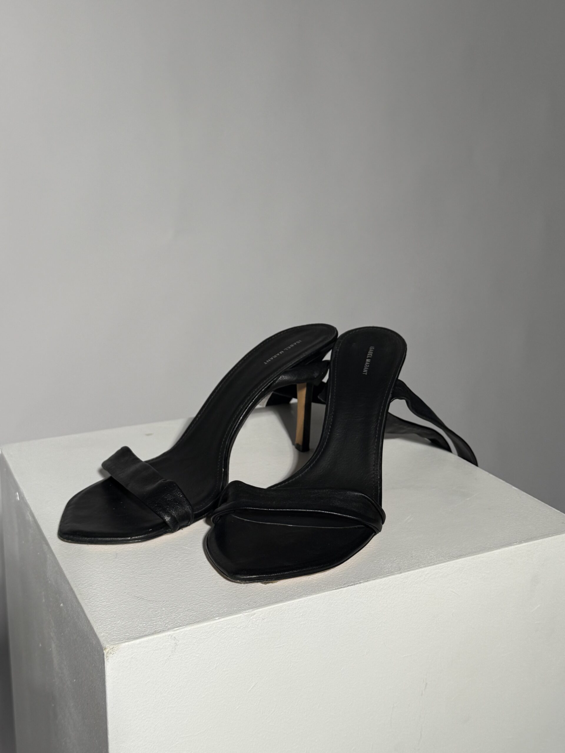 Black leather wrap sandals