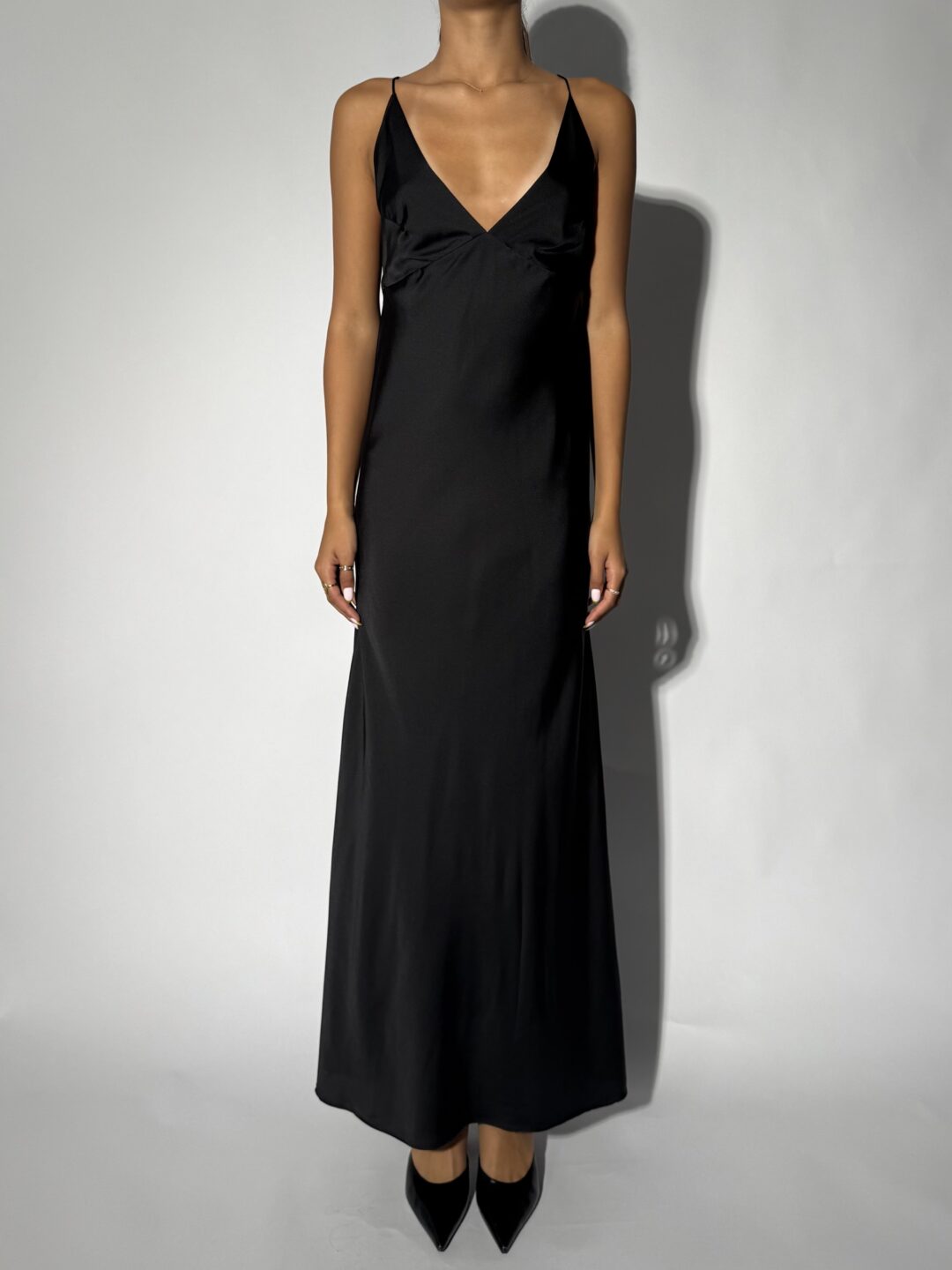 Long slip dress with V-neck