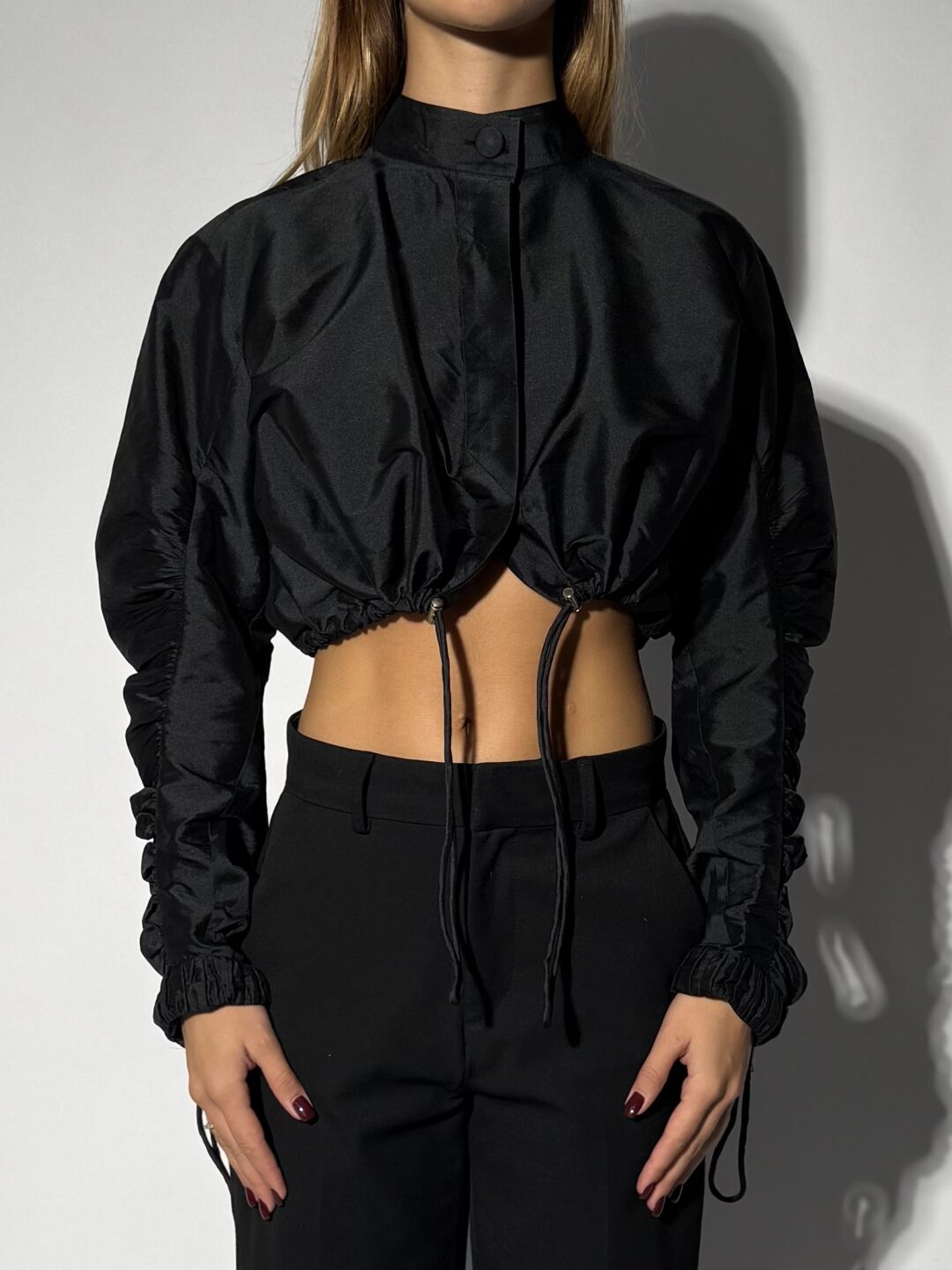 Long sleeve cropped top with high neck