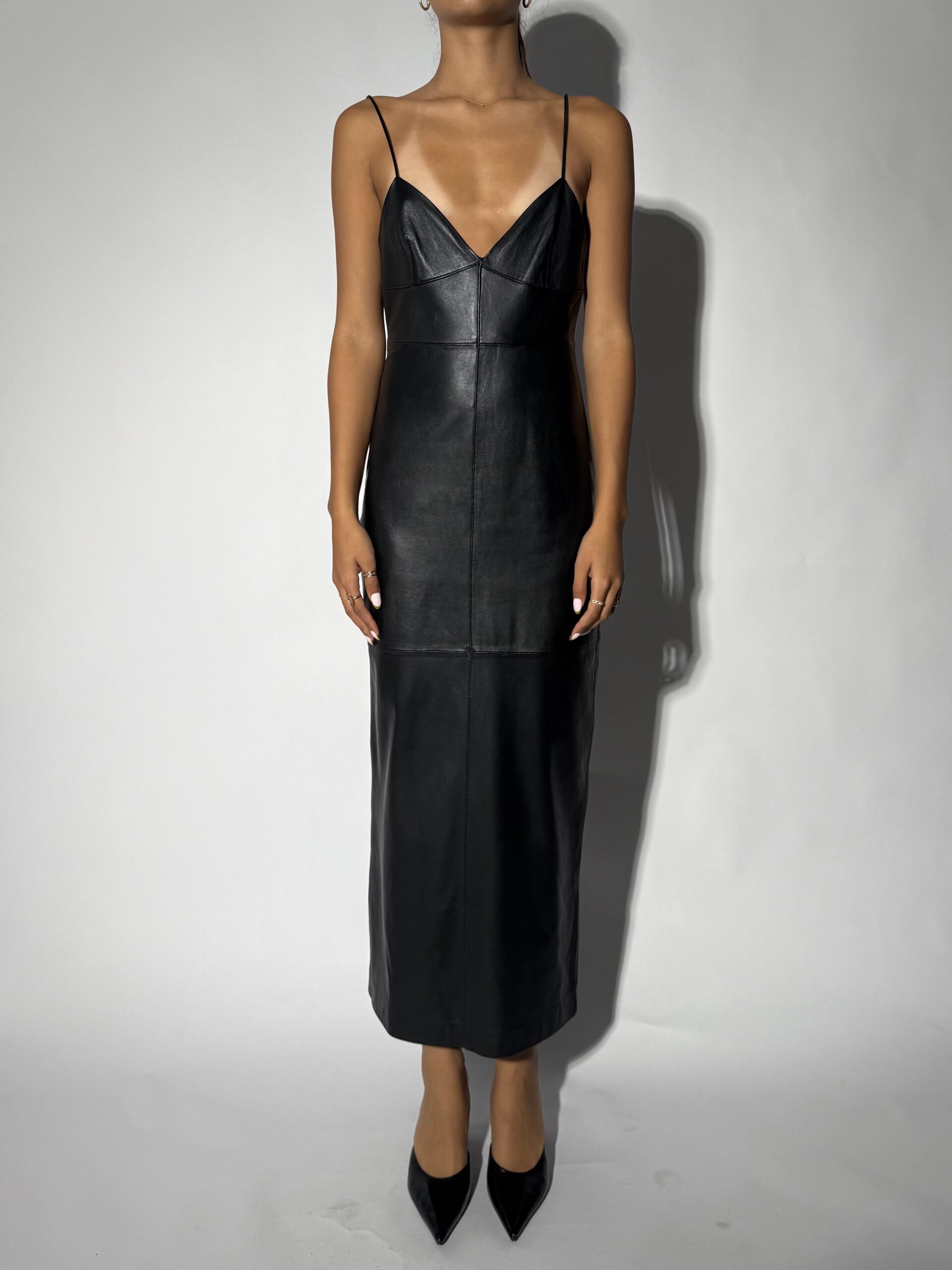 Leather mid length slip dress