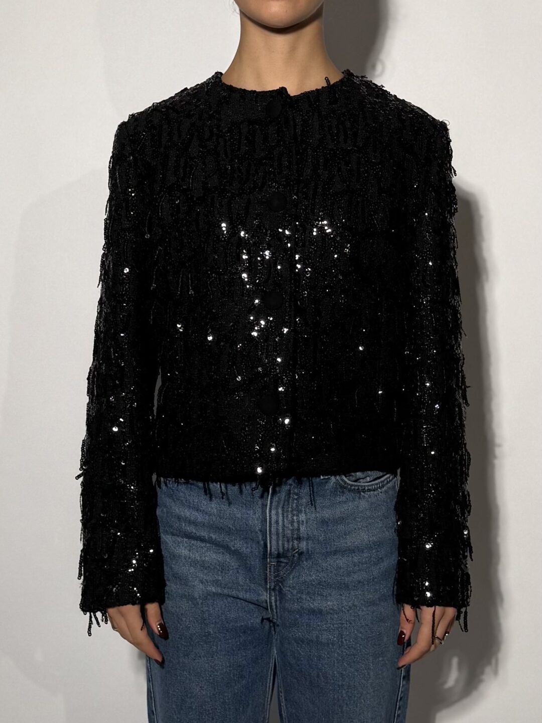 Cropped, oversized, embroidered blazer