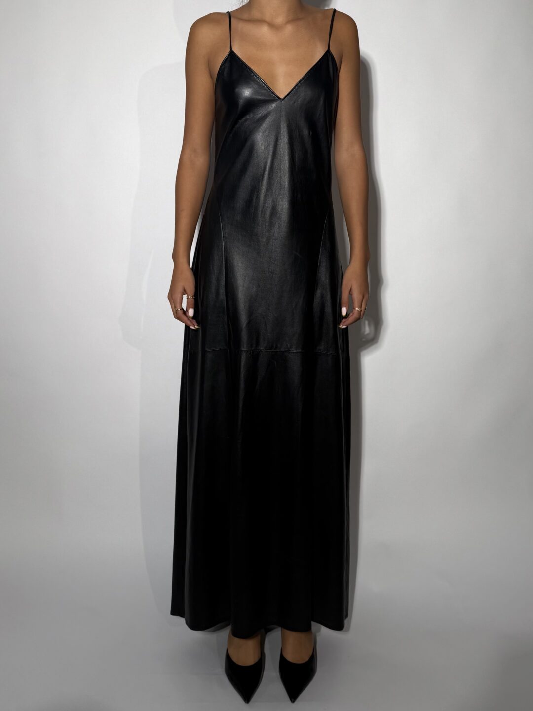 Leather long dress with open back