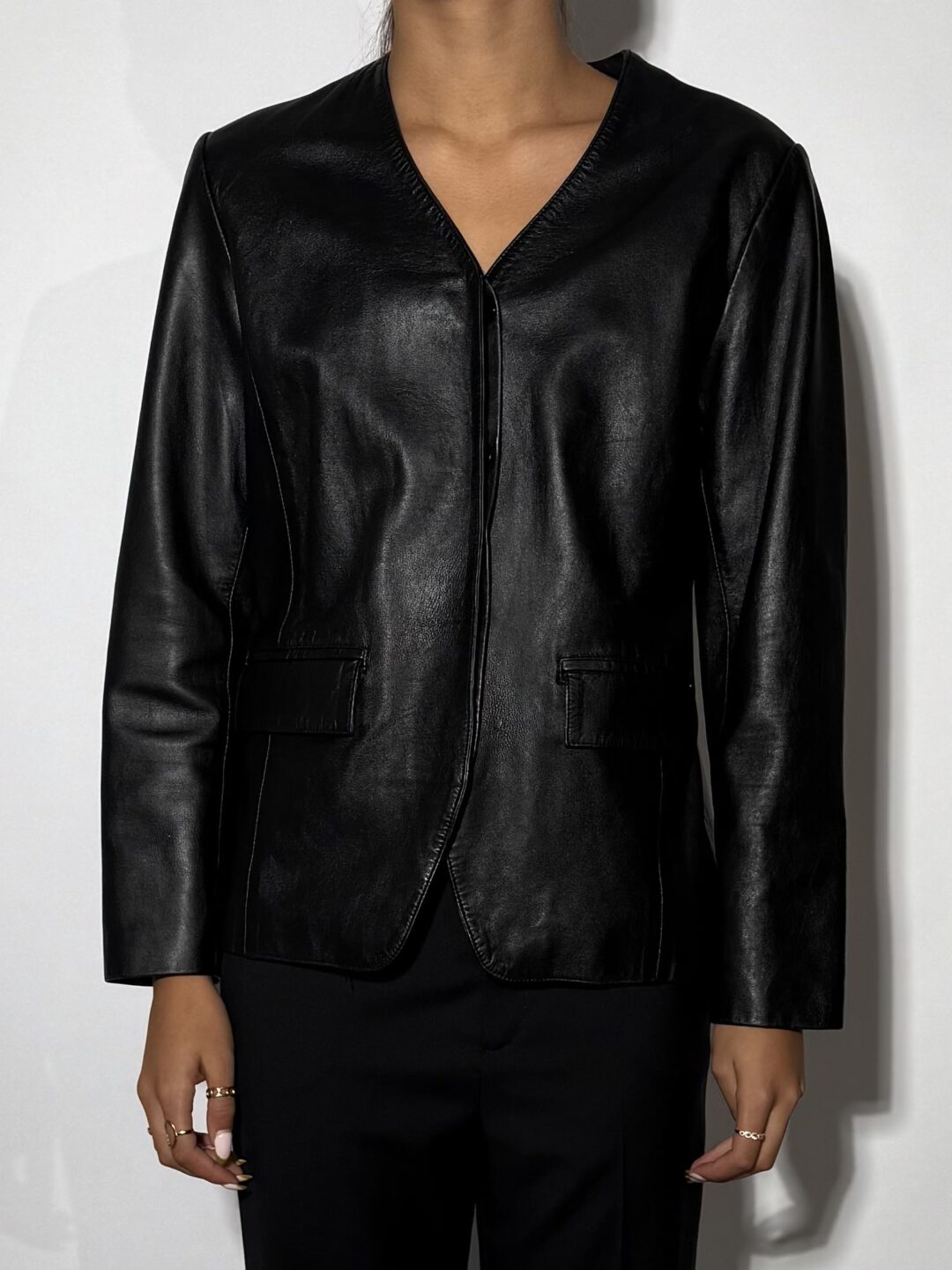 Leather V neck blazer